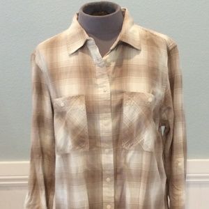 Lauren Ralph Lauren Cream and Tan Flannel Top